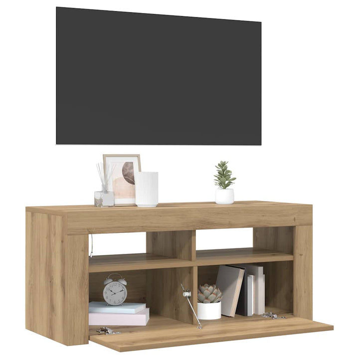 Tv-Bänk Med Led-Lampor 90X35X40 Cm Konstruerat Trä