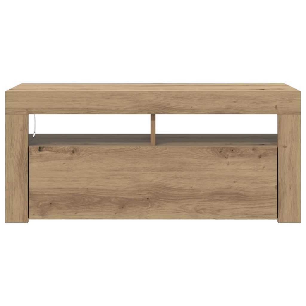 Tv-Bänk Med Led-Lampor 90X35X40 Cm Konstruerat Trä