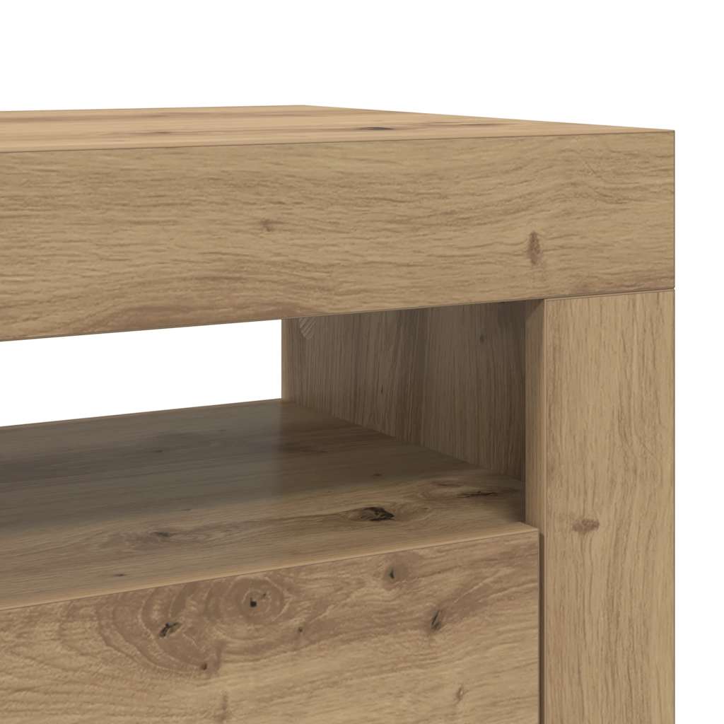 Tv-Bänk Med Led-Lampor 90X35X40 Cm Konstruerat Trä