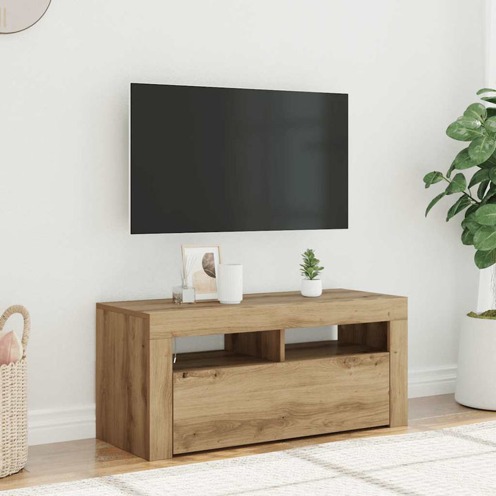 Tv-Bänk Med Led-Lampor 90X35X40 Cm Konstruerat Trä