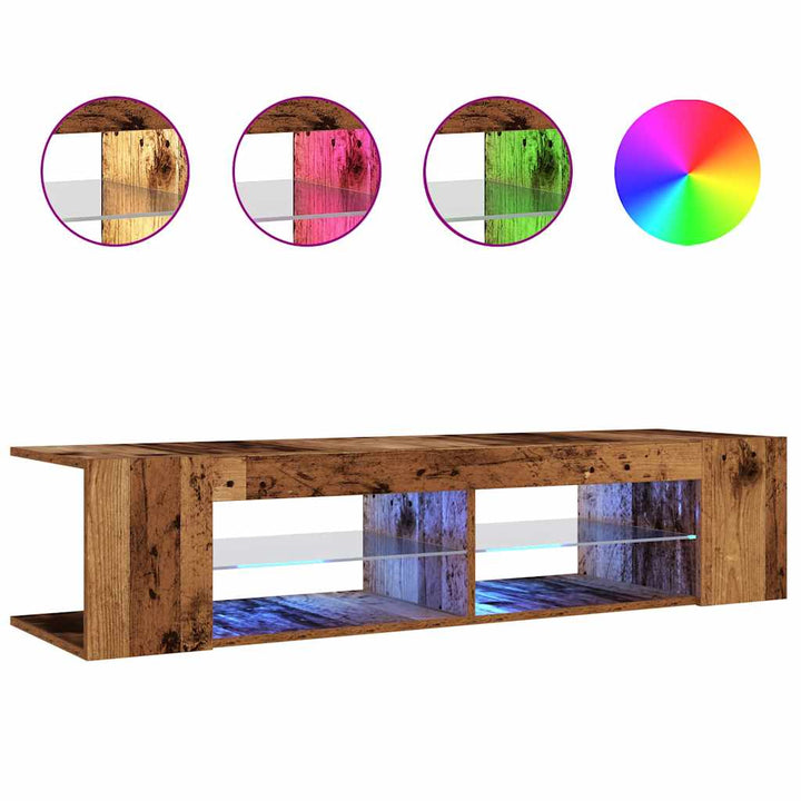 Tv-Bänk Med Led-Lampor Åldrat Trä 135X39X30 Cm Konstruerat Trä
