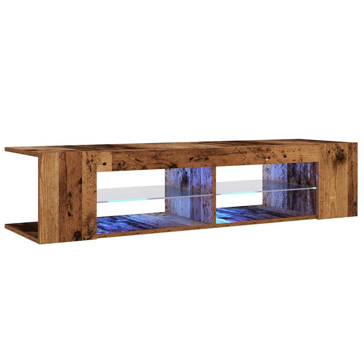 Tv-Bänk Med Led-Lampor Åldrat Trä 135X39X30 Cm Konstruerat Trä