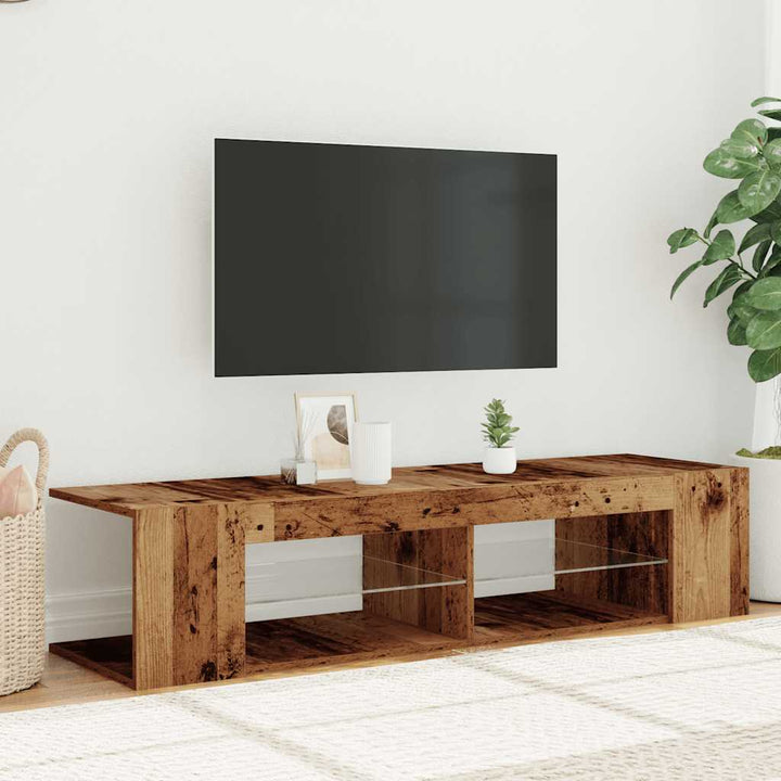 Tv-Bänk Med Led-Lampor Åldrat Trä 135X39X30 Cm Konstruerat Trä