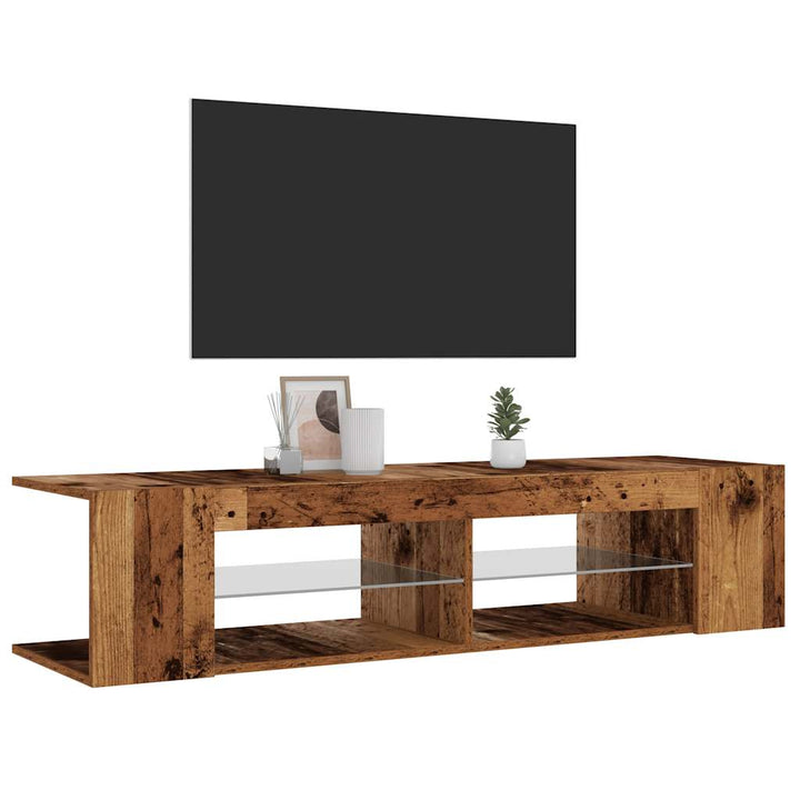 Tv-Bänk Med Led-Lampor Åldrat Trä 135X39X30 Cm Konstruerat Trä