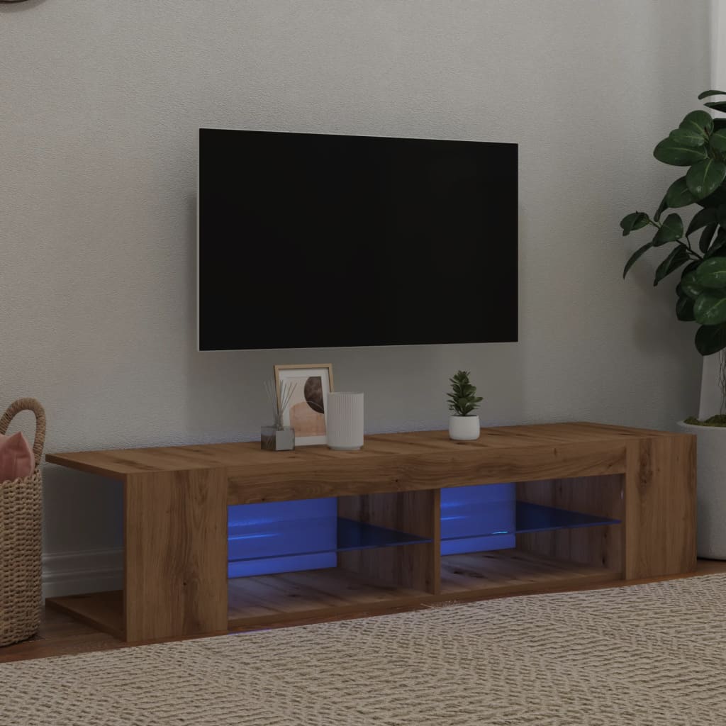 Tv-Bänk Med Led-Lampor Åldrat Trä 135X39X30 Cm Konstruerat Trä
