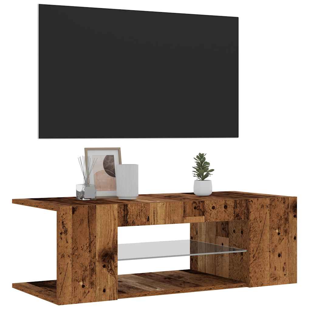 Tv-Bänk Med Led-Lampor Åldrat Trä 90X39X30 Cm Konstruerat Trä