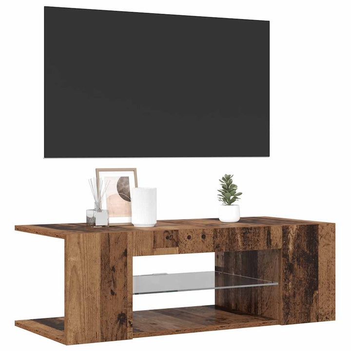 Tv-Bänk Med Led-Lampor Åldrat Trä 90X39X30 Cm Konstruerat Trä