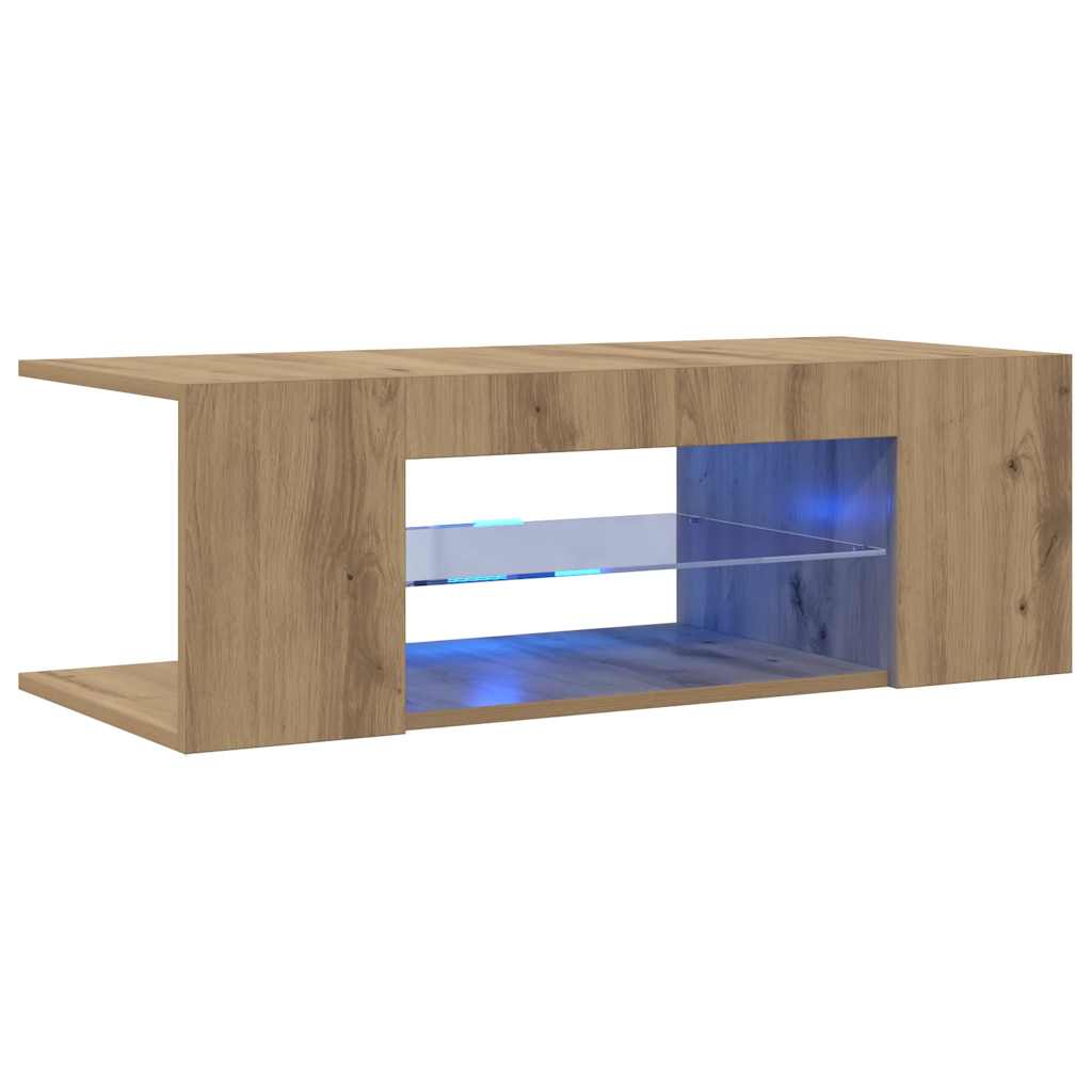 Tv-Bänk Med Led-Lampor 90X39X30 Cm Konstruerat Trä