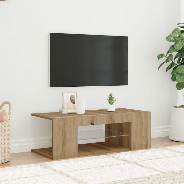 Tv-Bänk Med Led-Lampor 90X39X30 Cm Konstruerat Trä
