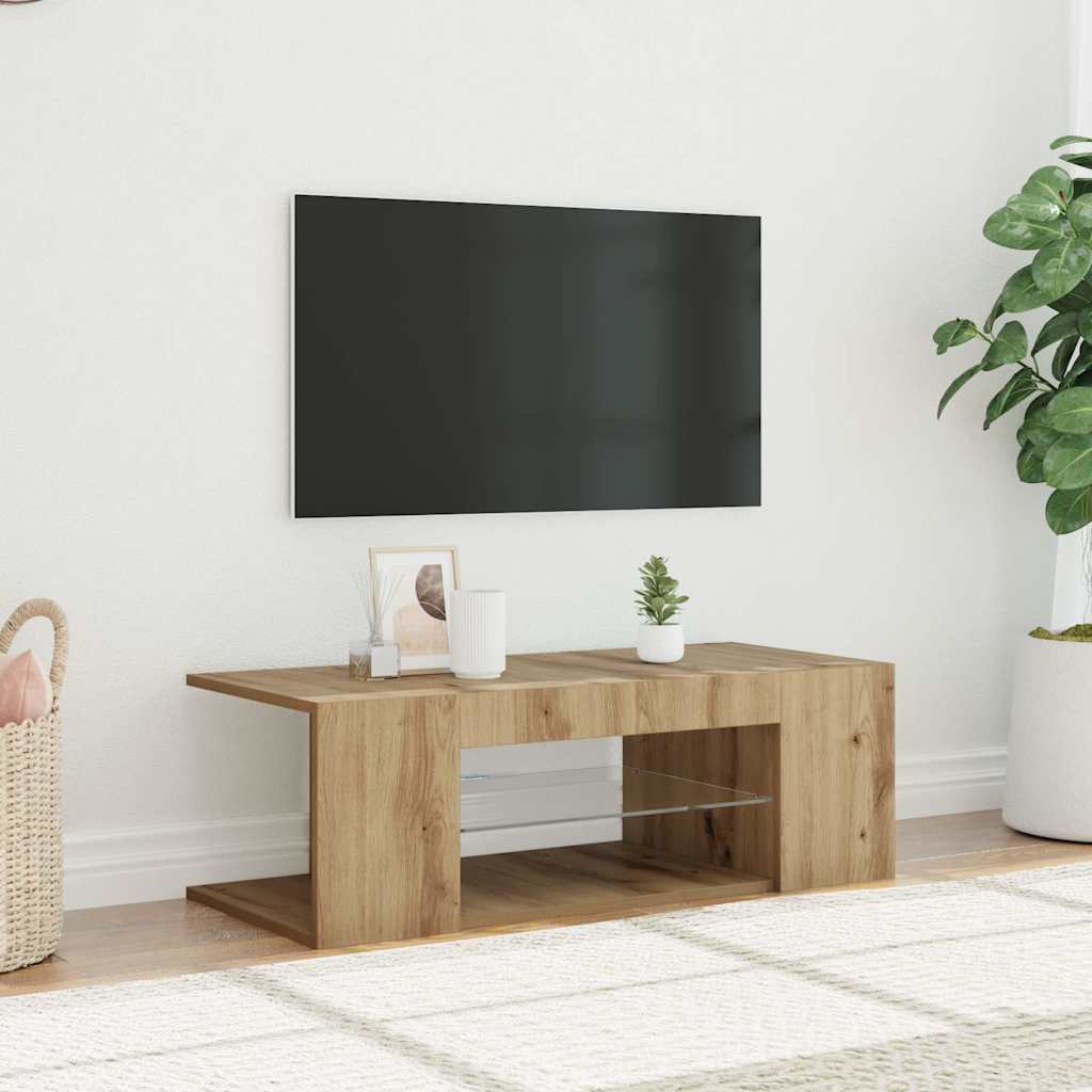 Tv-Bänk Med Led-Lampor 90X39X30 Cm Konstruerat Trä