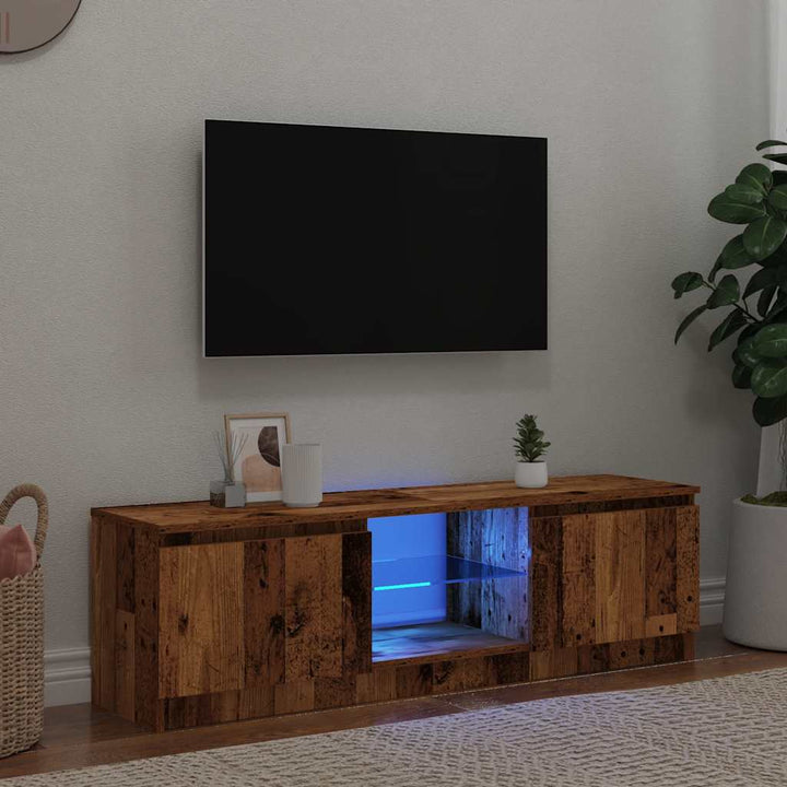 Tv-Bänk Med Led-Lampor Konstruerat Trä