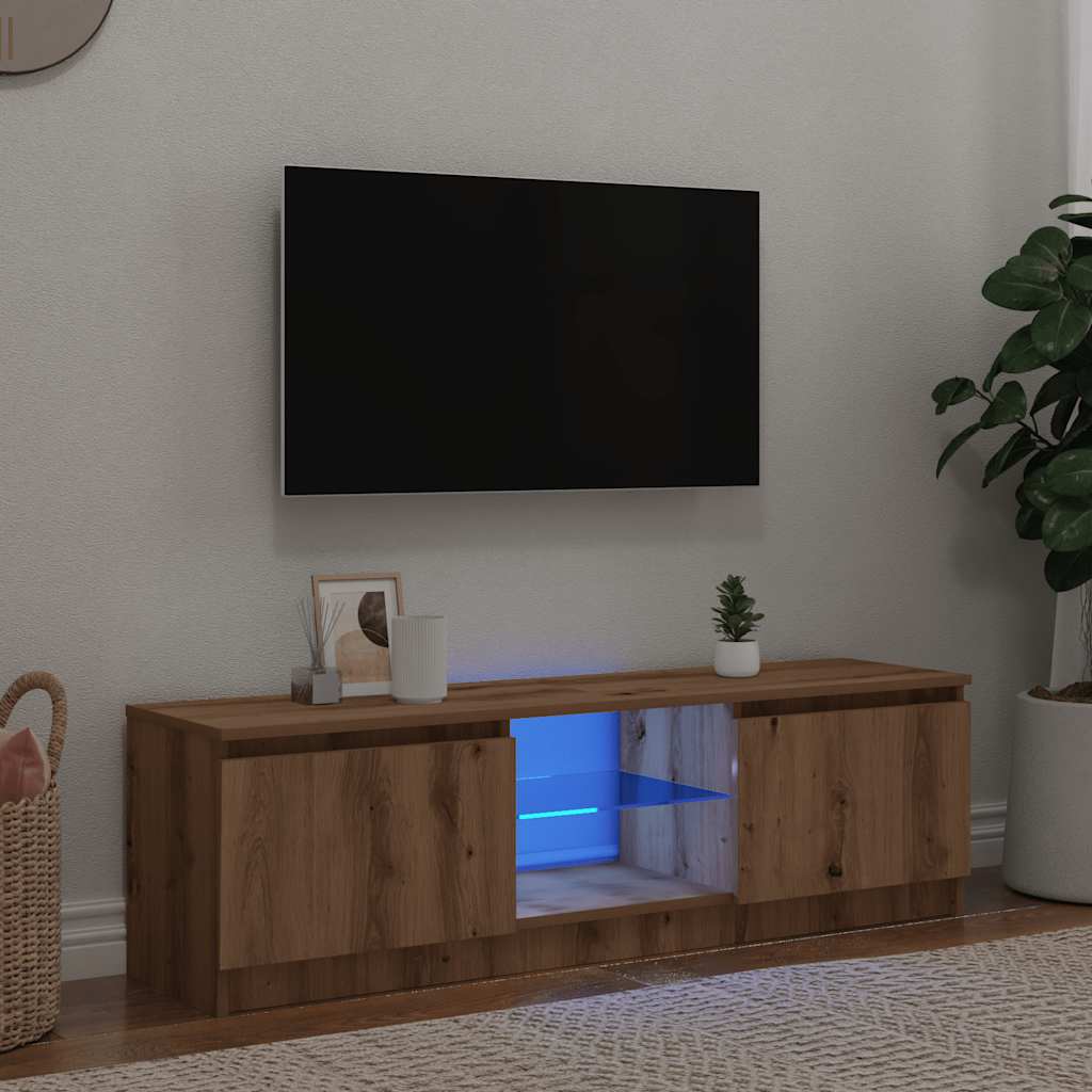Tv-Bänk Med Led-Lampor Konstruerat Trä
