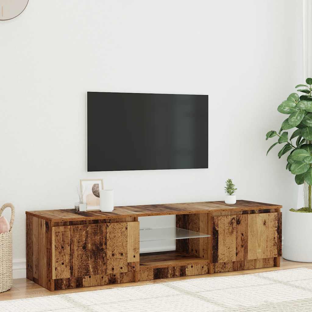 Tv-Bänk Med Led-Lampor Konstruerat Trä