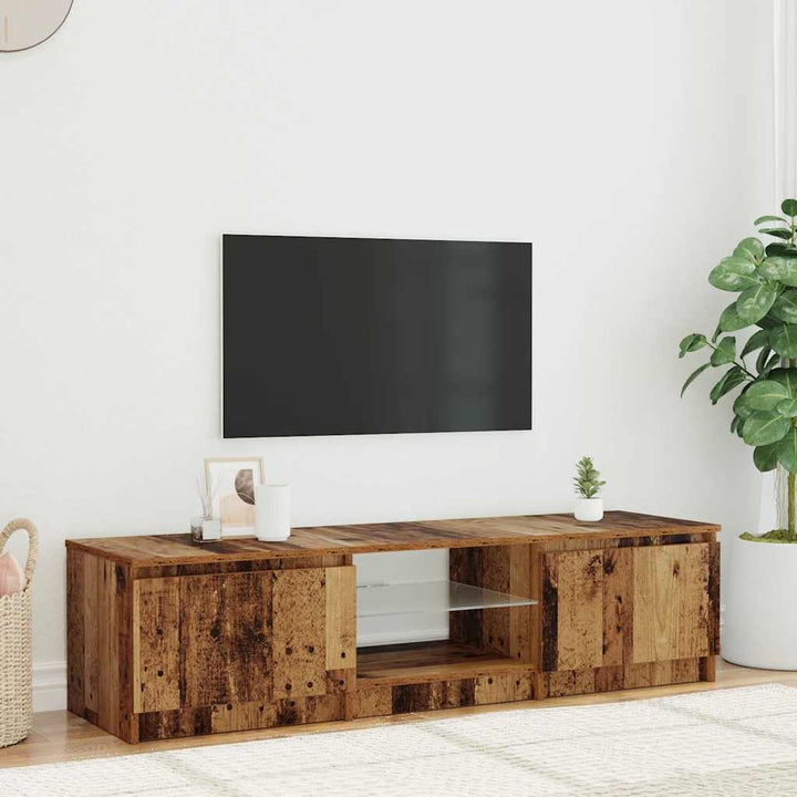 Tv-Bänk Med Led-Lampor Konstruerat Trä