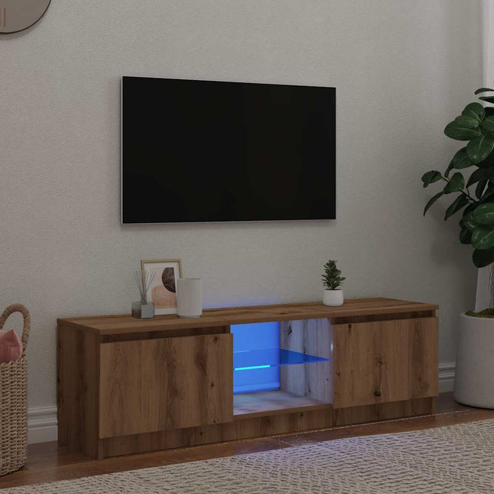 Tv-Bänk Med Led-Lampor Konstruerat Trä
