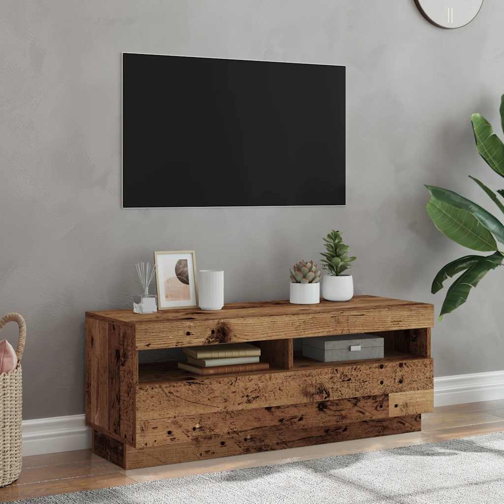 Tv-Bänk Med Led-Lampor 100X35X40 Cm Konstruerat Trä