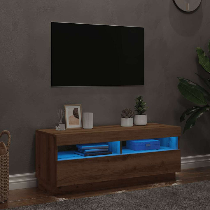 Tv-Bänk Med Led-Lampor 100X35X40 Cm Konstruerat Trä
