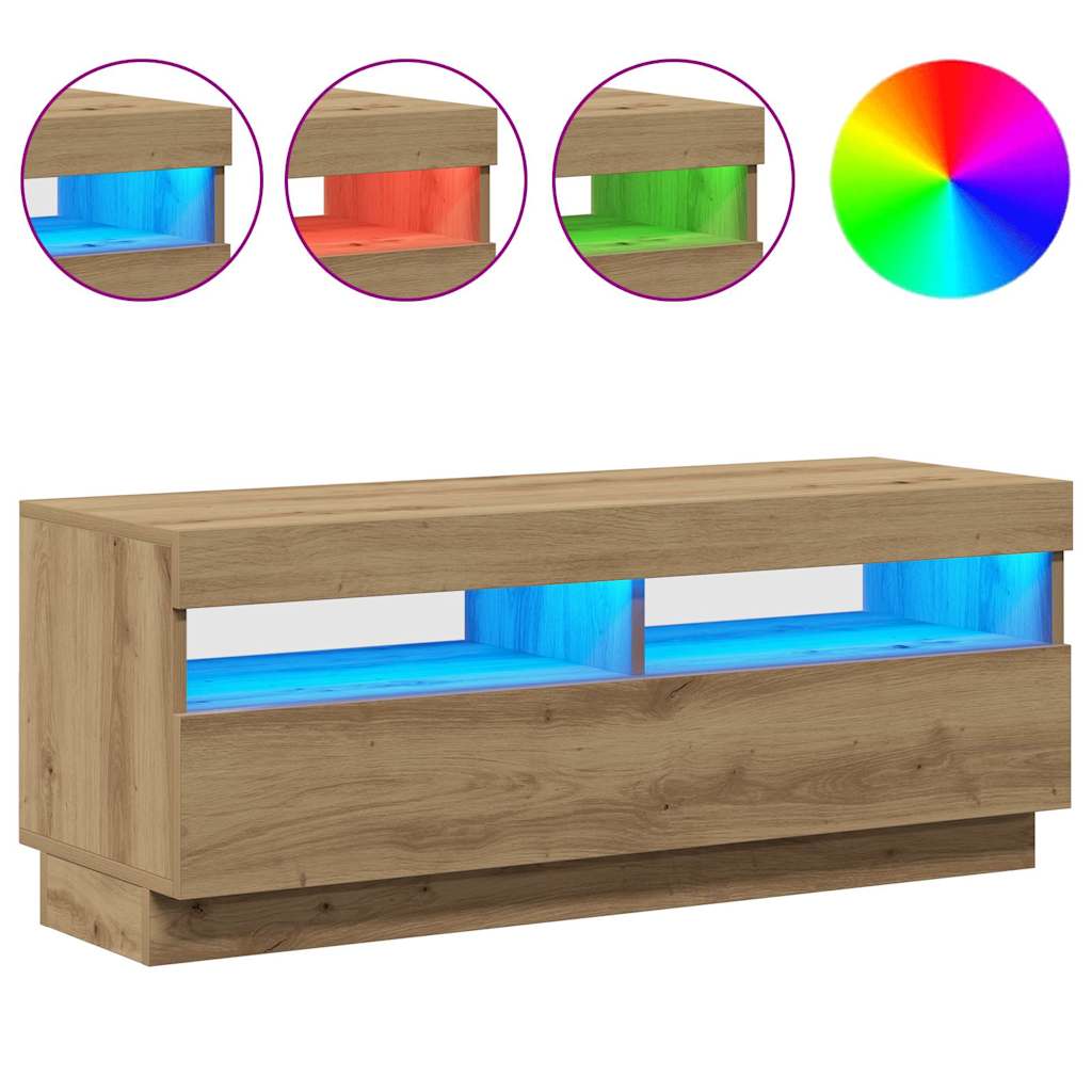 Tv-Bänk Med Led-Lampor 100X35X40 Cm Konstruerat Trä