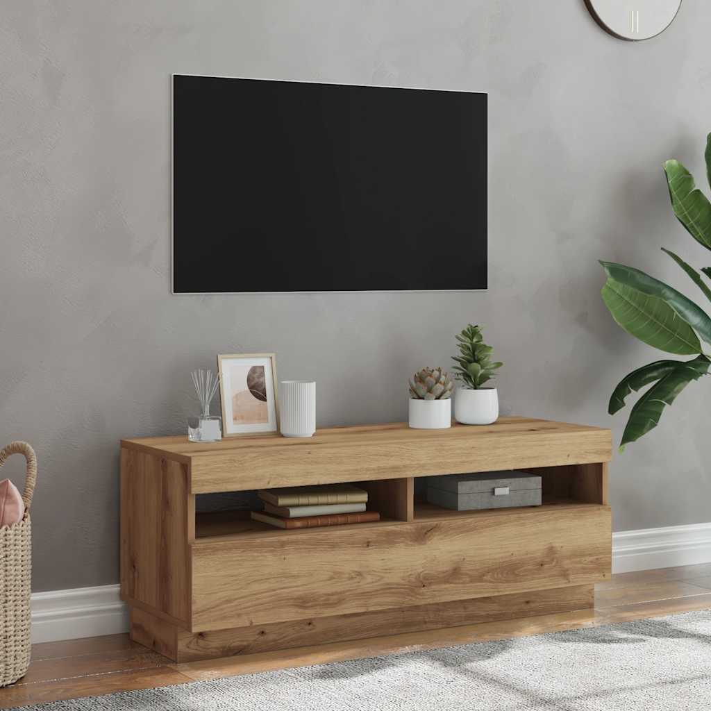 Tv-Bänk Med Led-Lampor 100X35X40 Cm Konstruerat Trä