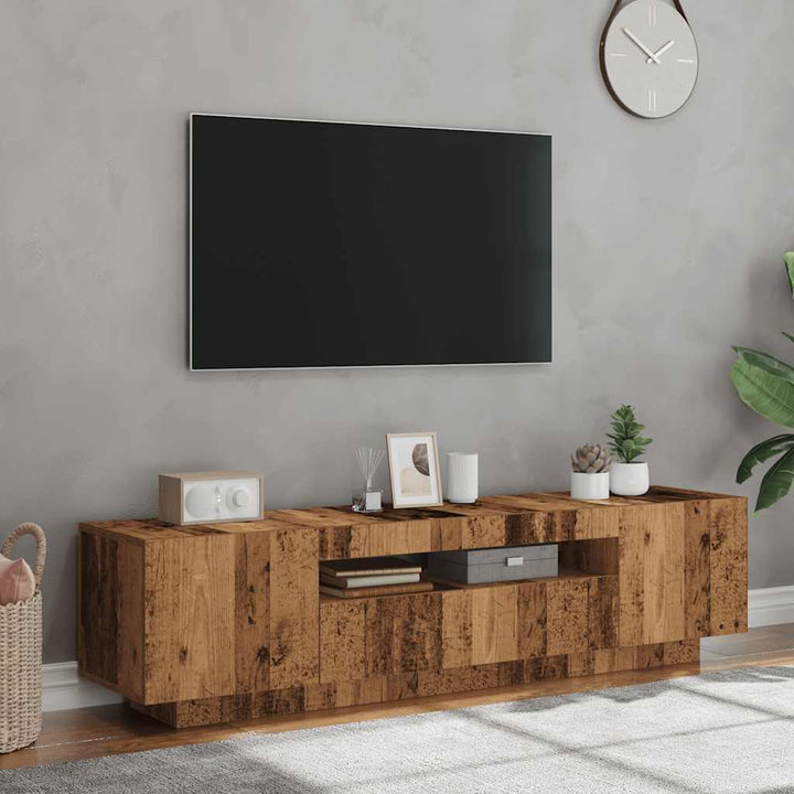 Tv-Bänk Med Led-Lampor Åldrat Trä 160X35X40 Cm Konstruerat Trä