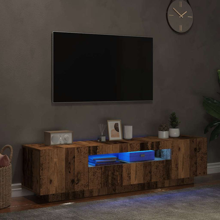 Tv-Bänk Med Led-Lampor Åldrat Trä 160X35X40 Cm Konstruerat Trä