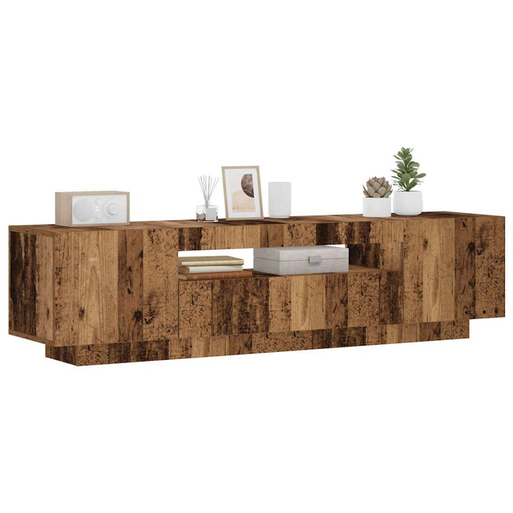Tv-Bänk Med Led-Lampor Åldrat Trä 160X35X40 Cm Konstruerat Trä