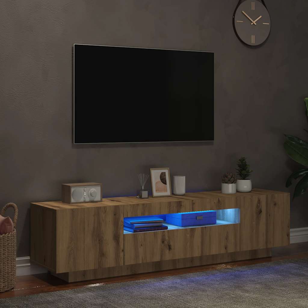 Tv-Bänk Med Led-Lampor 160X35X40 Cm Konstruerat Trä