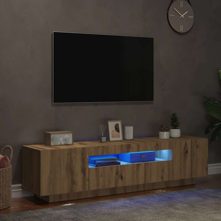 Tv-Bänk Med Led-Lampor 160X35X40 Cm Konstruerat Trä