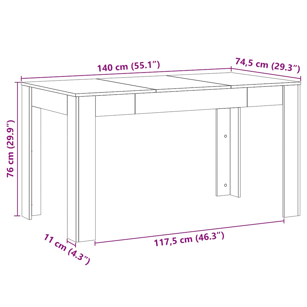 Matbord 140X74,5X76 Cm Konstruerat Trä