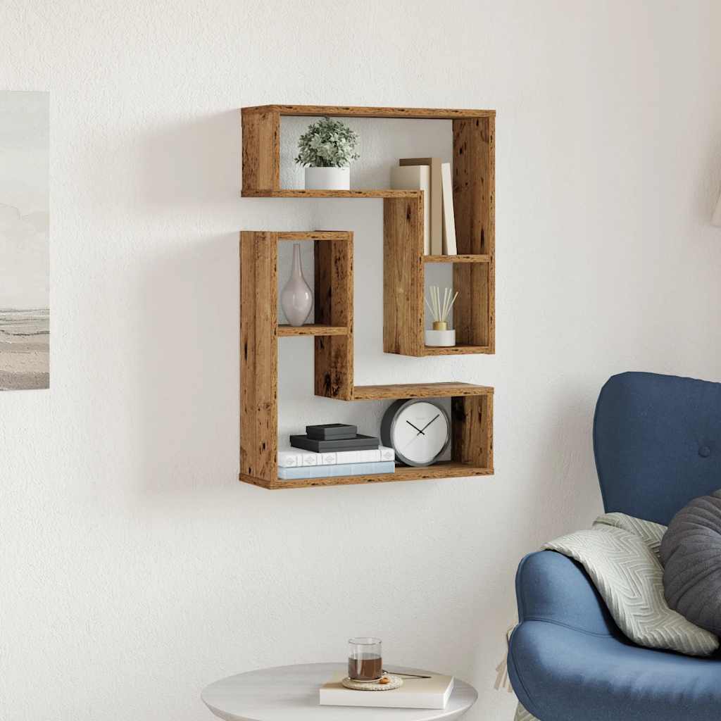 Vägghylla Kubformad 2 St Åldrat Trä 50X15X50 Cm Konstruerat Trä