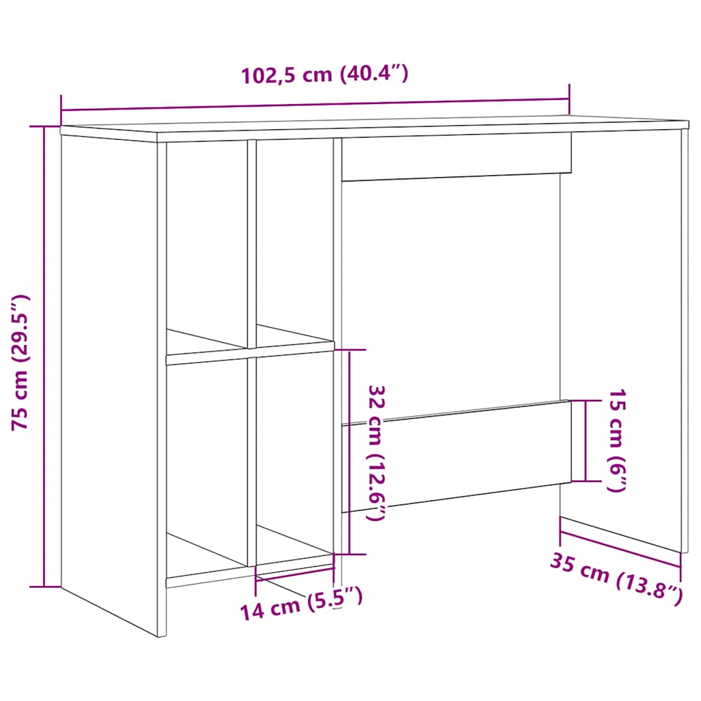 Skrivbord 102,5X35X75 Cm Konstruerat Trä