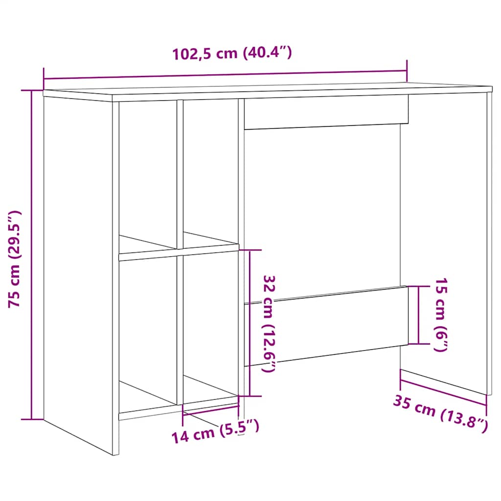 Skrivbord 102,5X35X75 Cm Konstruerat Trä