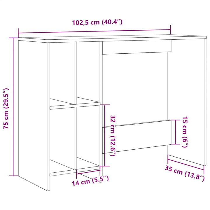 Skrivbord 102,5X35X75 Cm Konstruerat Trä