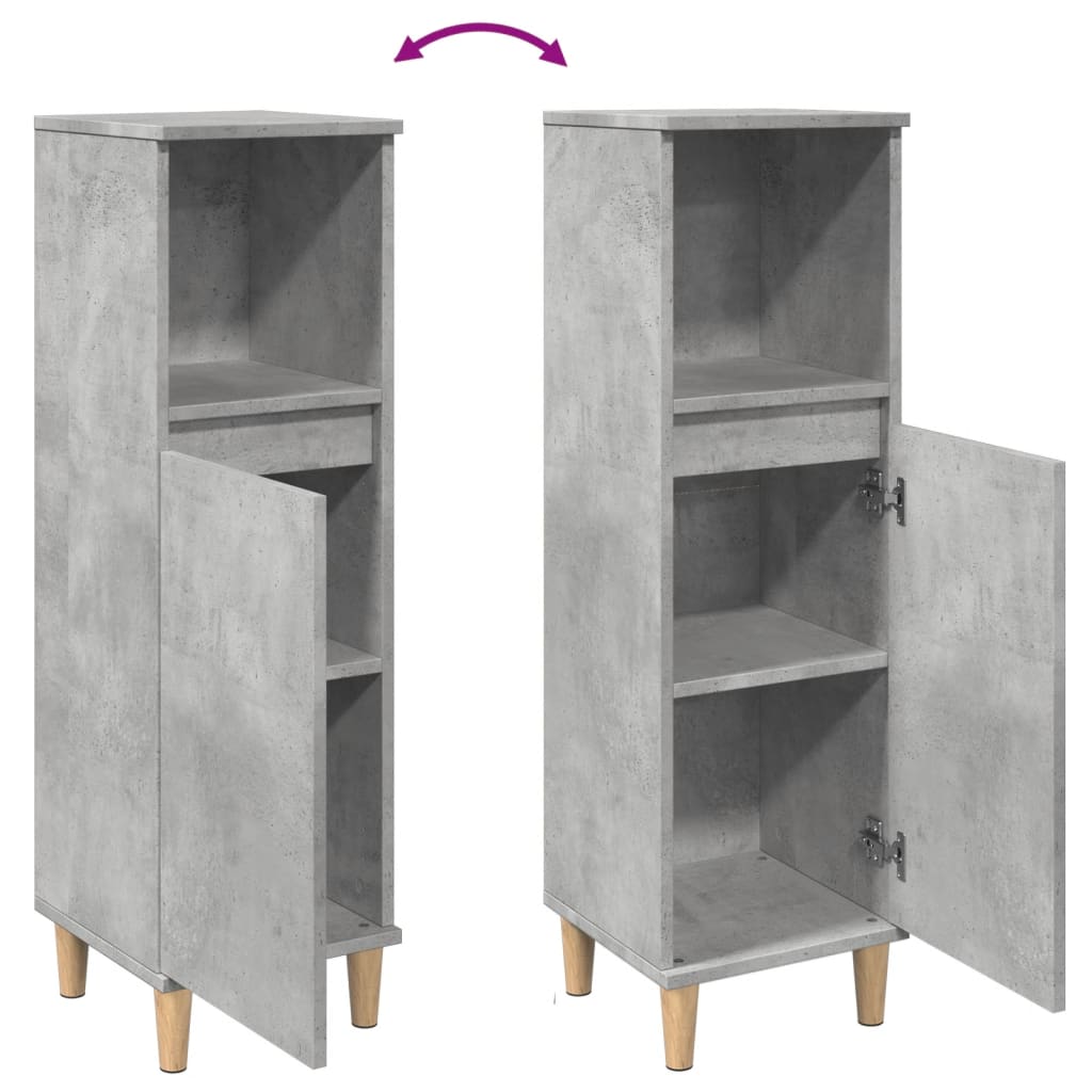 Badrumsskåp Betonggrå 30X30X100 Cm Konstruerat Trä