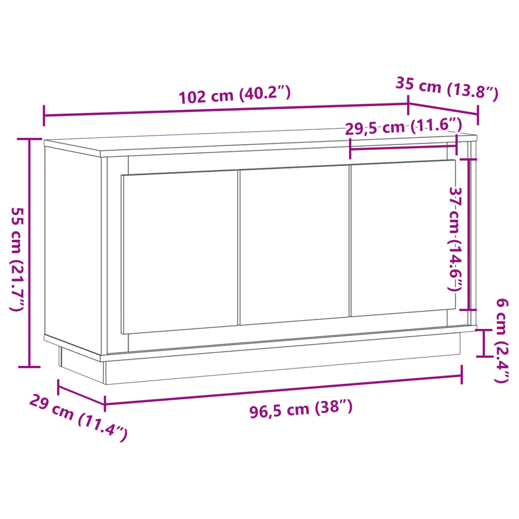Skänk Hantverksmässig Ek 102X35X55 Cm Konstruerat Trä