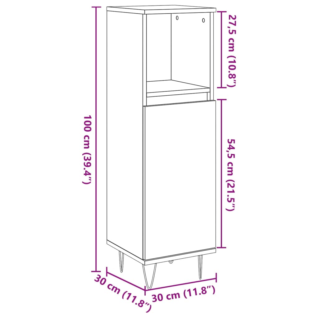 Badrumsskåp Betonggrå 30X30X100 Cm Konstruerat Trä