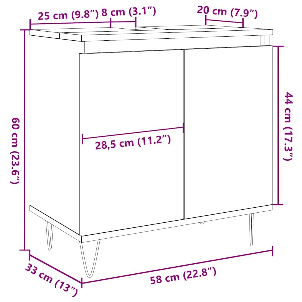 Badrumsskåp Betonggrå 58X33X60 Cm Konstruerat Trä