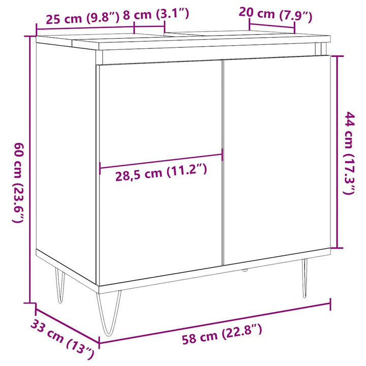 Badrumsskåp Betonggrå 58X33X60 Cm Konstruerat Trä