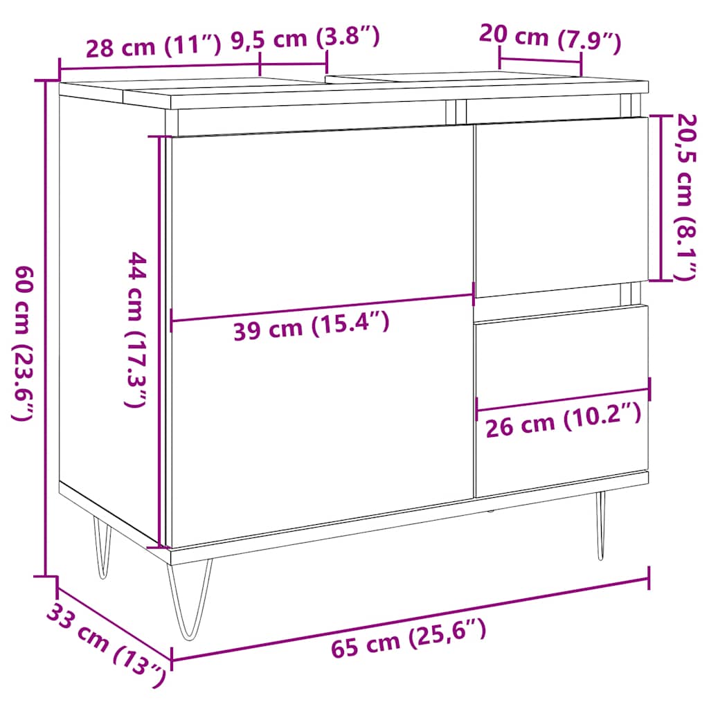 Tvättställsskåp Betonggrå 65X33X60 Cm Konstruerat Trä
