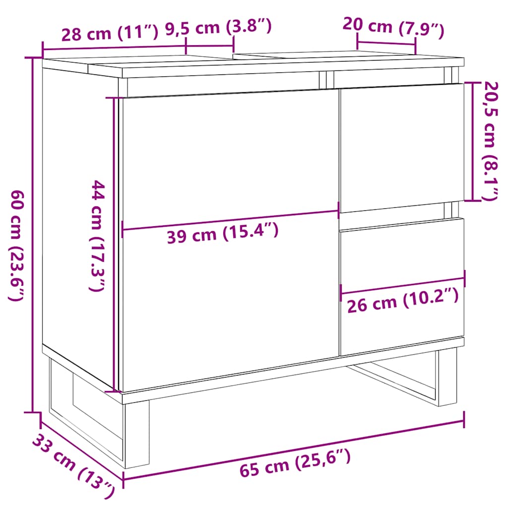 Tvättställsskåp Betonggrå 65X33X60 Cm Konstruerat Trä