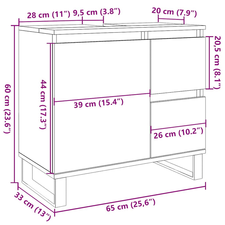 Tvättställsskåp Betonggrå 65X33X60 Cm Konstruerat Trä