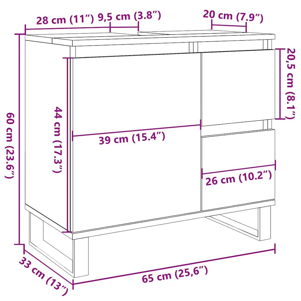 Tvättställsskåp Åldrat Trä 65X33X60 Cm Konstruerat Trä