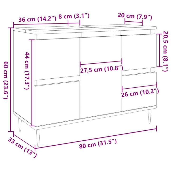 Badrumsskåp 80X33X60 Cm Konstruerat Trä