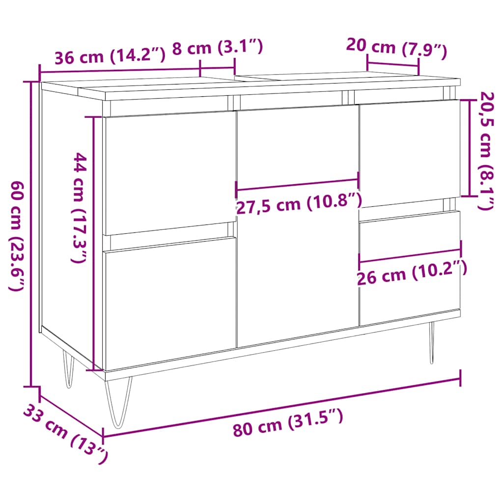 Badrumsskåp 80X33X60 Cm Konstruerat Trä