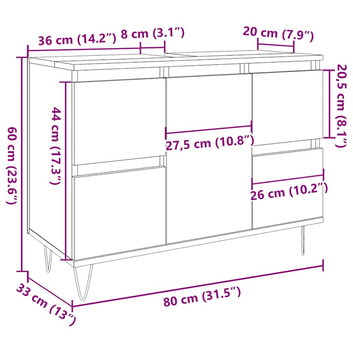 Badrumsskåp 80X33X60 Cm Konstruerat Trä