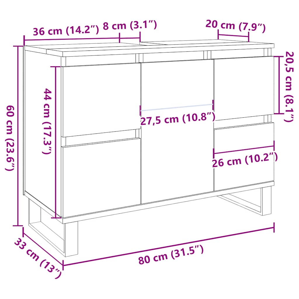 Tvättställsskåp Betonggrå 80X33X60 Cm Konstruerat Trä