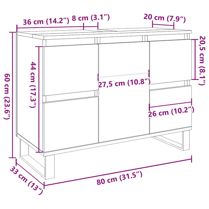 Tvättställsskåp Betonggrå 80X33X60 Cm Konstruerat Trä