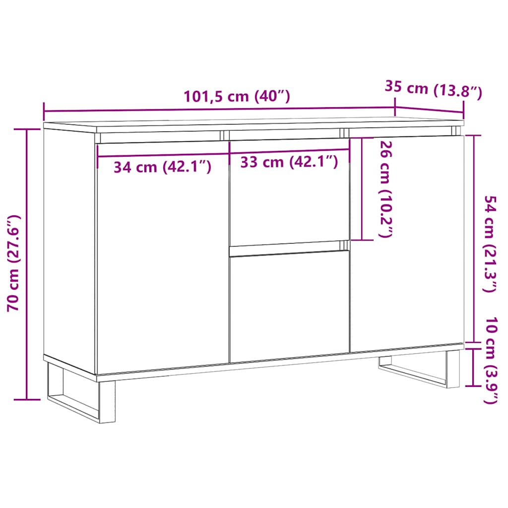 Skänk Ek 101,5X35X70 Cm Konstruerat Trä