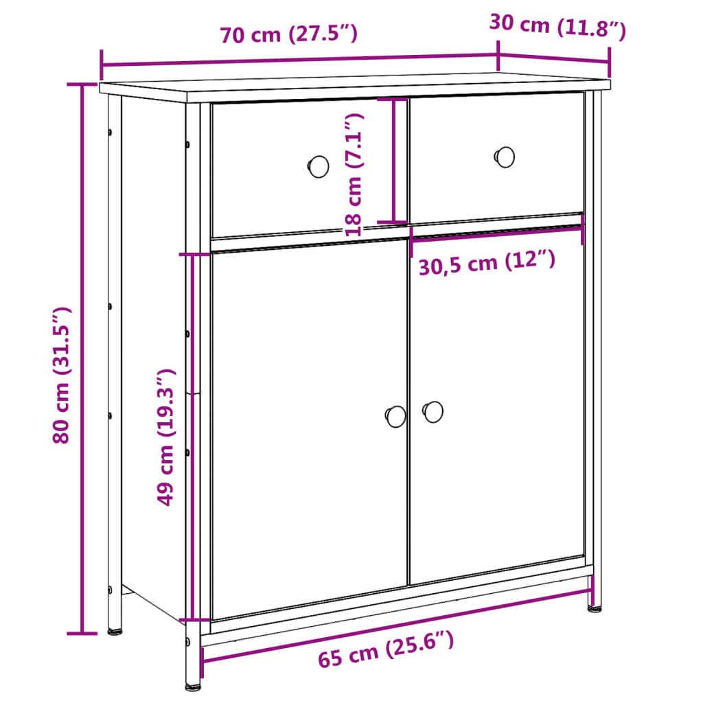 Skänk Åldrat Trä 70X30X80 Cm Konstruerat Trä