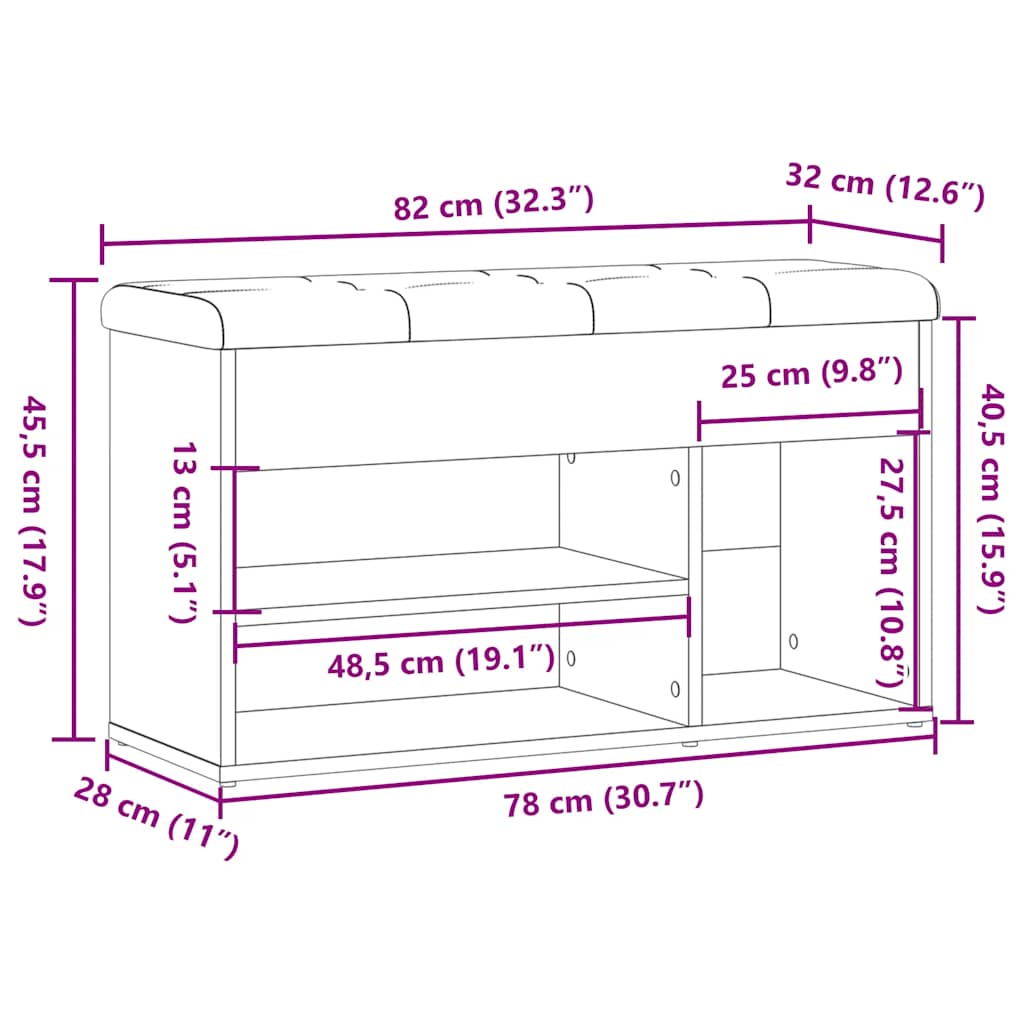 Skobänk 82X32X45,5 Cm Konstruerat Trä
